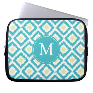 Funda Para Portátil Patrón de Ikat de diamantes de limón de Aqua monog