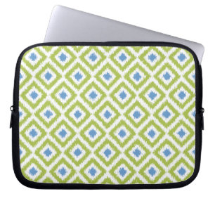 Funda Para Portátil Patrón de Ikat de Diamantes Verde y Azul