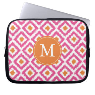 Funda Para Portátil Patrón de Ikat Tangerine Rosa Monogramado