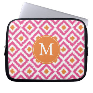 Funda Para Portátil Patrón de Ikat Tangerine Rosa Monogramado