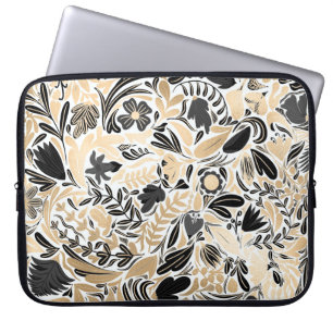 Funda Para Portátil Patrón de Ilustracion de floral negro dorado