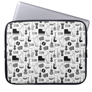 Funda Para Portátil Patrón de instrumentos musicales retro en blanco 