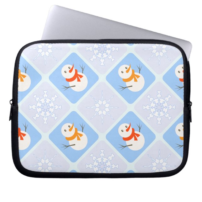 Funda Para Portátil Patrón de invierno de snowman y copos de nieve (Frente)