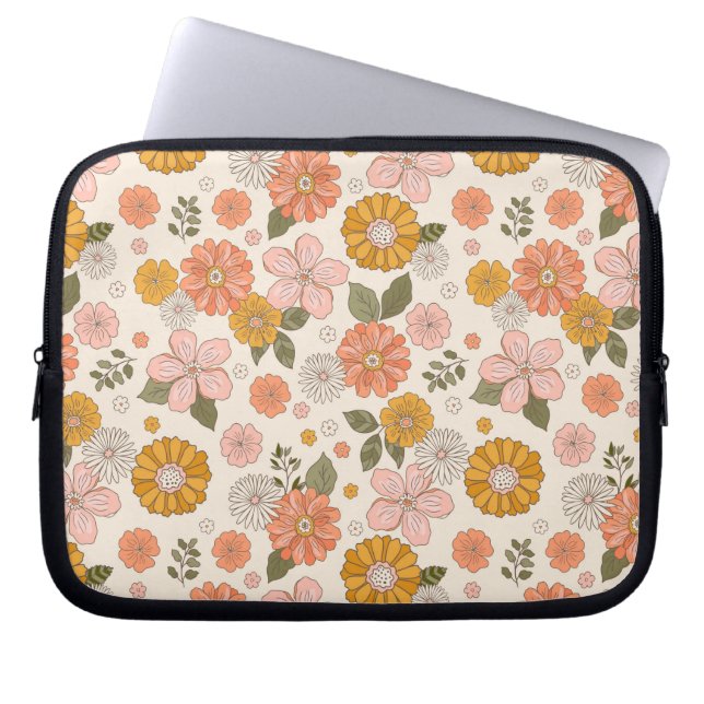 Funda Para Portátil Patrón de jardín de flores rosadas y Naranjas (Frente)