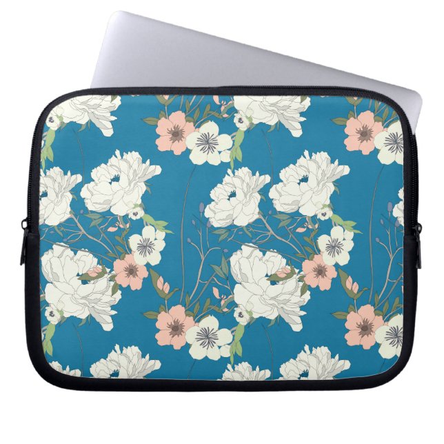 Funda Para Portátil Patrón de jardín floral blanco (Frente)