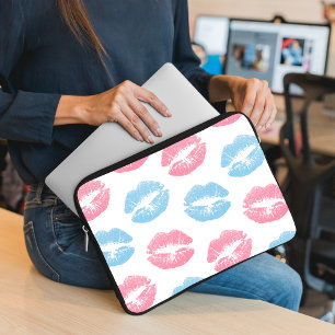 Funda Para Portátil Patrón de labios azules y rosas, lápiz labial, bes
