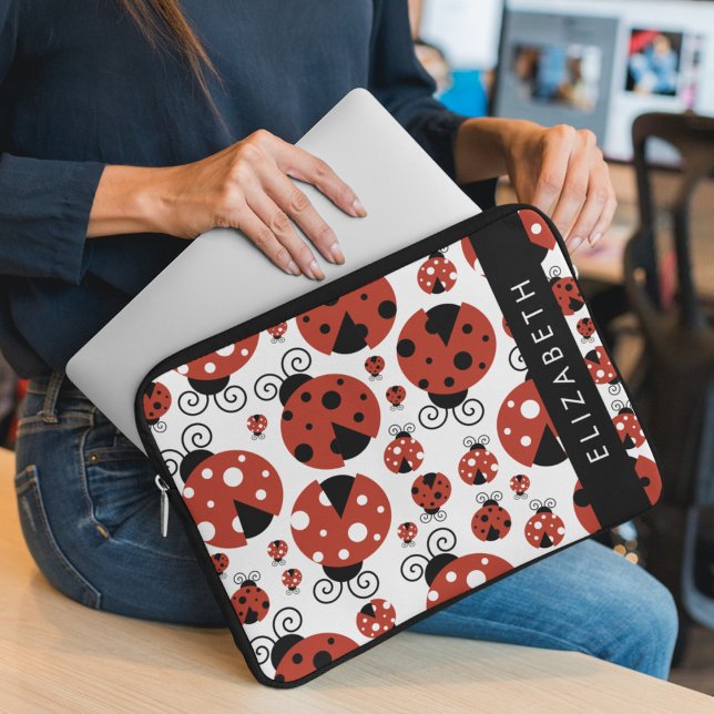 Funda Para Portátil Patrón de Ladybugs, Ladybugs Rojos, Tu Nombre (Subido por el creador)
