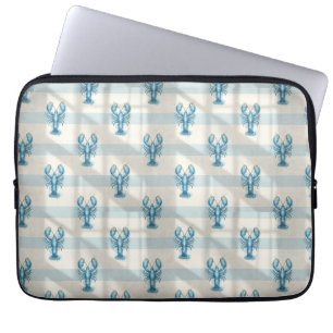 Funda Para Portátil Patrón de langosta acuarela azul en franja costera