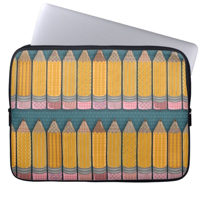 Funda Para Portátil Patrón de lápices amarillos ilustrados divertidos (Frente)