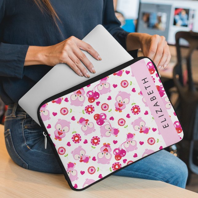 Funda Para Portátil Patrón De Lechuzas, Lechuzas Cutas, Lechuzas Rosad (Subido por el creador)