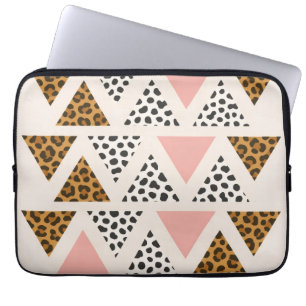 Funda Para Portátil Patrón de leopardo chic y triángulo rosa