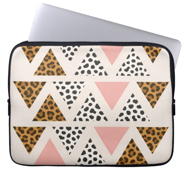 Funda Para Portátil Patrón de leopardo chic y triángulo rosa (Frente)