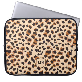 Funda Para Portátil Patrón de leopardo Monograma Moda marrón Iniciales