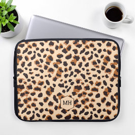 Funda Para Portátil Patrón de leopardo Monograma Moda marrón Iniciales