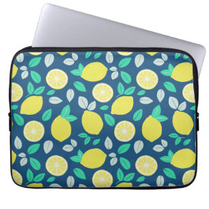 Funda Para Portátil Patrón de limón de verano en azul marino