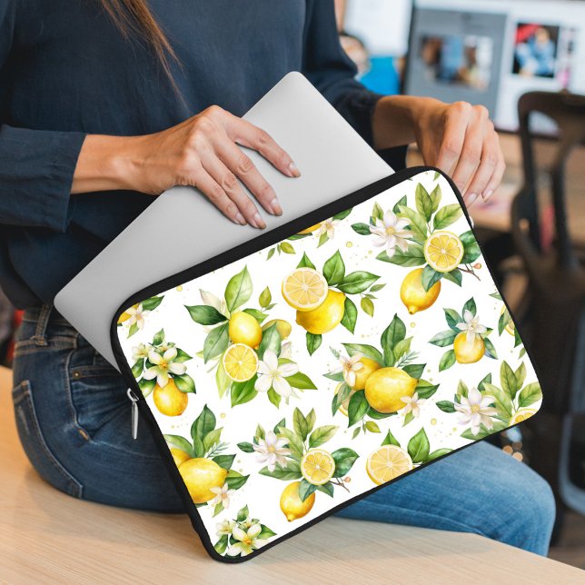 Funda Para Portátil Patrón de limón, flores de limón, hojas, cítricos (Subido por el creador)