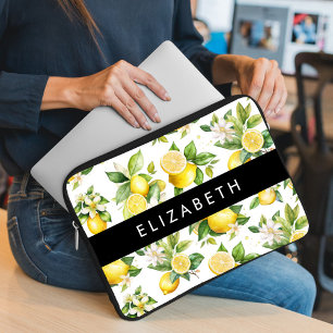 Funda Para Portátil Patrón de limón, flores de limón, hojas, tu nombre