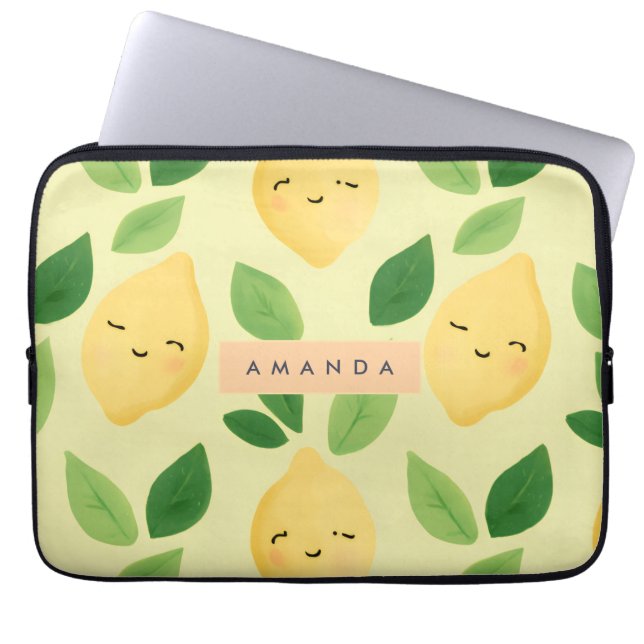 Funda Para Portátil Patrón de limón sonriente Pastel Cute Personalizad (Frente)