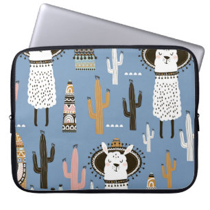Funda Para Portátil Patrón de Llama, Cactus, Elementos dibujados a man