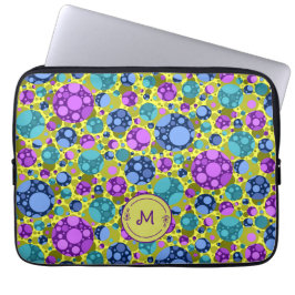 Funda Para Portátil Patrón de lunares con monograma en rosa azul turqu