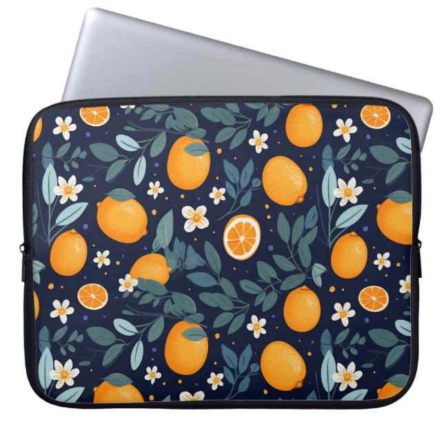 Funda Para Portátil Patrón de luz naranja y floral (Frente)
