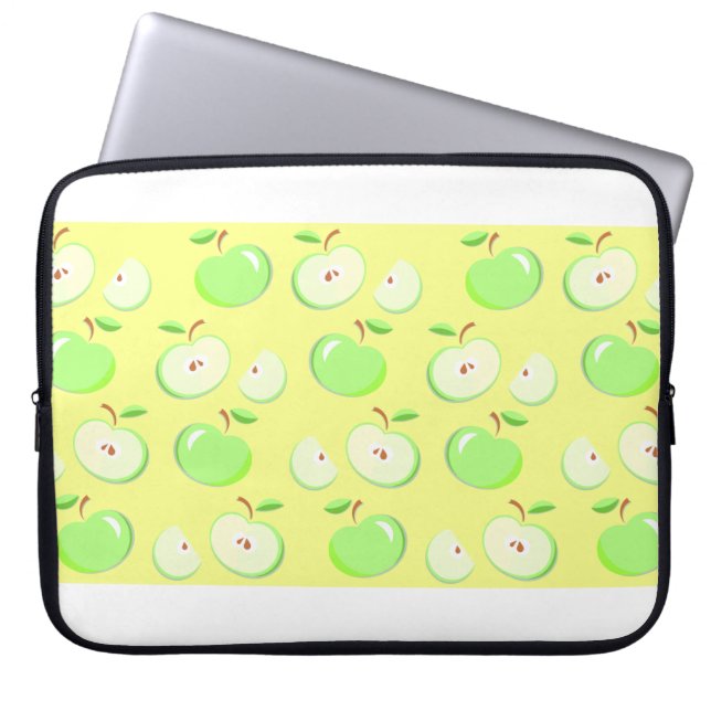 Funda Para Portátil Patrón de manzanas vectorial verde (Frente)