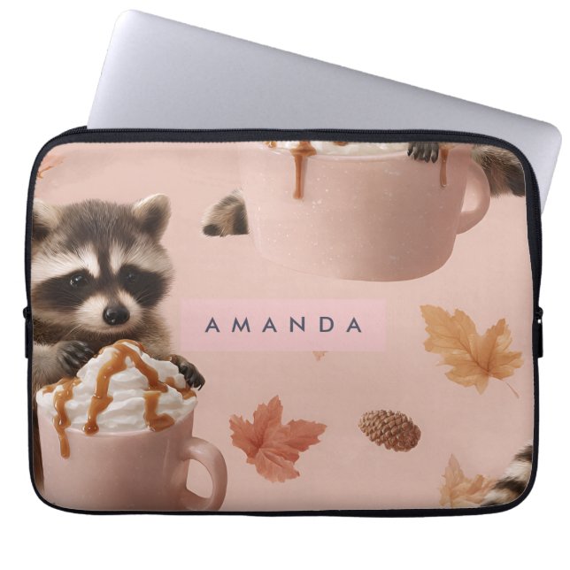 Funda Para Portátil Patrón de mapache personalizado de otoño personali (Frente)