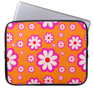 Funda Para Portátil Patrón de margarita bohemia, floral retro rosa y N