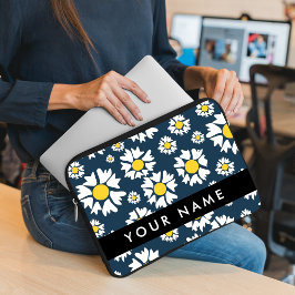 Funda Para Portátil Patrón de margarita, maricas blancas, tu nombre