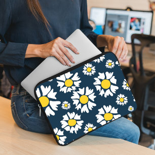 Funda Para Portátil Patrón de margaritas, patrón floral, margaritas bl