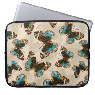 Funda Para Portátil Patrón de mariposa azul Pansy en blanco roto