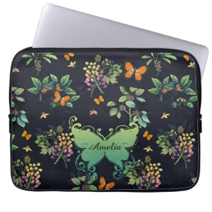 Funda Para Portátil Patrón de mariposa floral oscuro personalizado de 