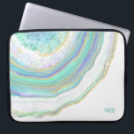 Funda Para Portátil Patrón de mármol Aqua Purple Agate y monograma<br><div class="desc">Una elegante funda portátil de diseño con un diseño de piedra de mármol agate en el agua pastel femenina, violeta, azul y dorado. Se incluye una plantilla de texto para personalizar con el monograma u otro texto deseado. También puede eliminar el monograma de ejemplo si desea ordenar el elemento sin...</div>