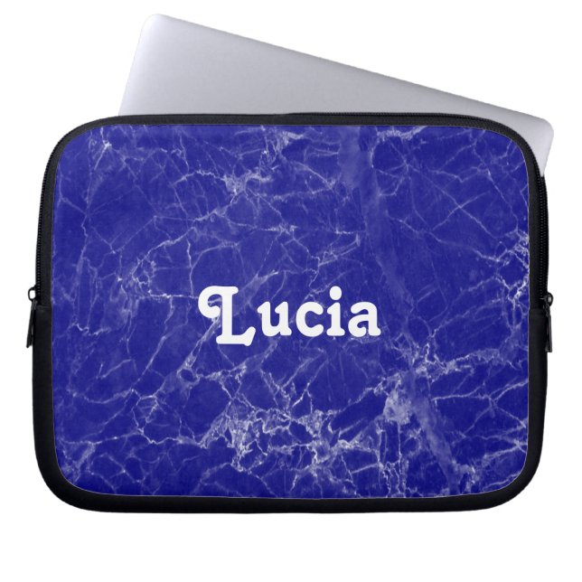 Funda Para Portátil Patrón de mármol azul de nombre personalizado (Frente)