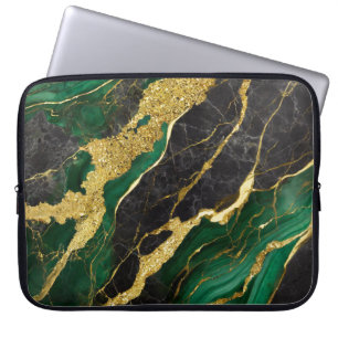 Funda Para Portátil Patrón de mármol verde con oro