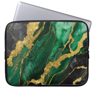 Funda Para Portátil Patrón de mármol verde con oro