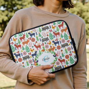 Funda Para Portátil Patrón de monograma de arte popular escandinavo vi