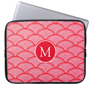 Funda Para Portátil Patrón de Monograma de Venera Roja y Blanca