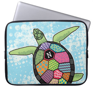 Funda Para Portátil Patrón de mosaico colorido Monograma Tortuga mari