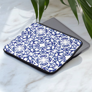 Funda Para Portátil Patrón de mosaico español de color azul y blanco