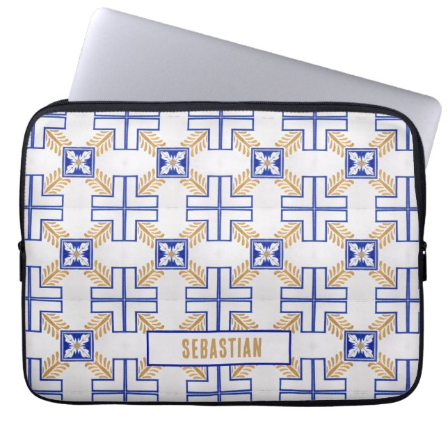 Funda Para Portátil Patrón de mosaicos portugueses azul amarillo Azule (Frente)