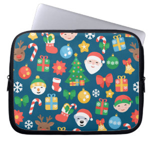 Funda Para Portátil Patrón de Navidades alegres en azul