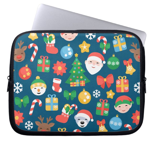 Funda Para Portátil Patrón de Navidades alegres en azul (Frente)