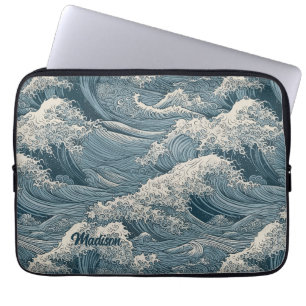 Funda Para Portátil Patrón de ondas de nombre personalizadas