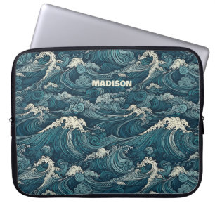 Funda Para Portátil Patrón de ondas de nombre personalizadas