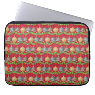 Funda Para Portátil Patrón de ornamentos de la bola de navidad ROJO