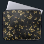 Funda Para Portátil Patrón de oro y mariposas negras de vidrio<br><div class="desc">Las mariposas doradas y negras de cristal en un patrón impecable. Diseño lujoso y moderno con brillantes blancos.</div>
