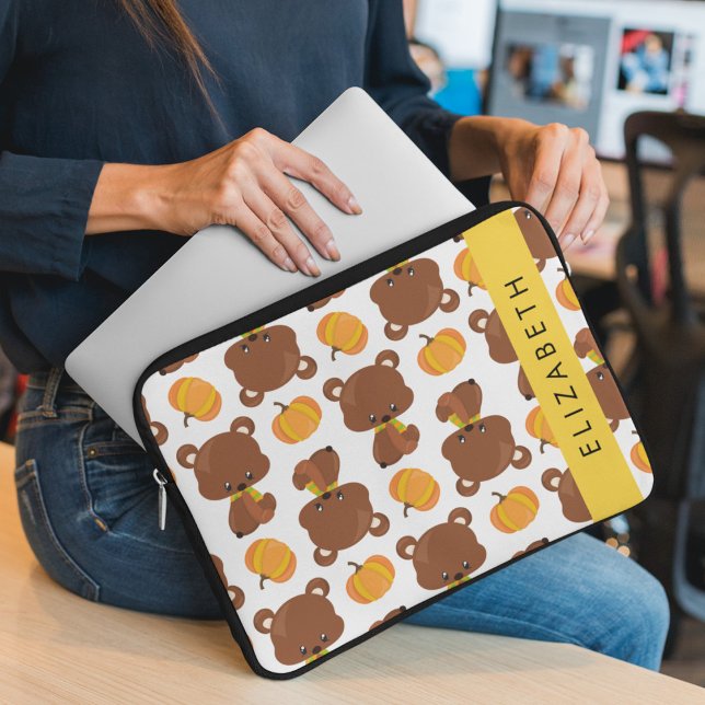 Funda Para Portátil Patrón De Osos, Osos Cubiertos, Calabaza, Su Nombr (Subido por el creador)
