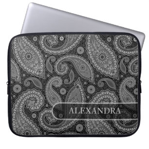 Funda Para Portátil Patrón de Paisley Floral Ornate Blanco y Negro 2