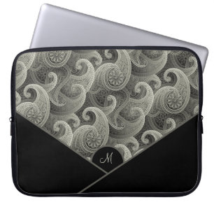Funda Para Portátil Patrón de paisley gris personalizado con monograma